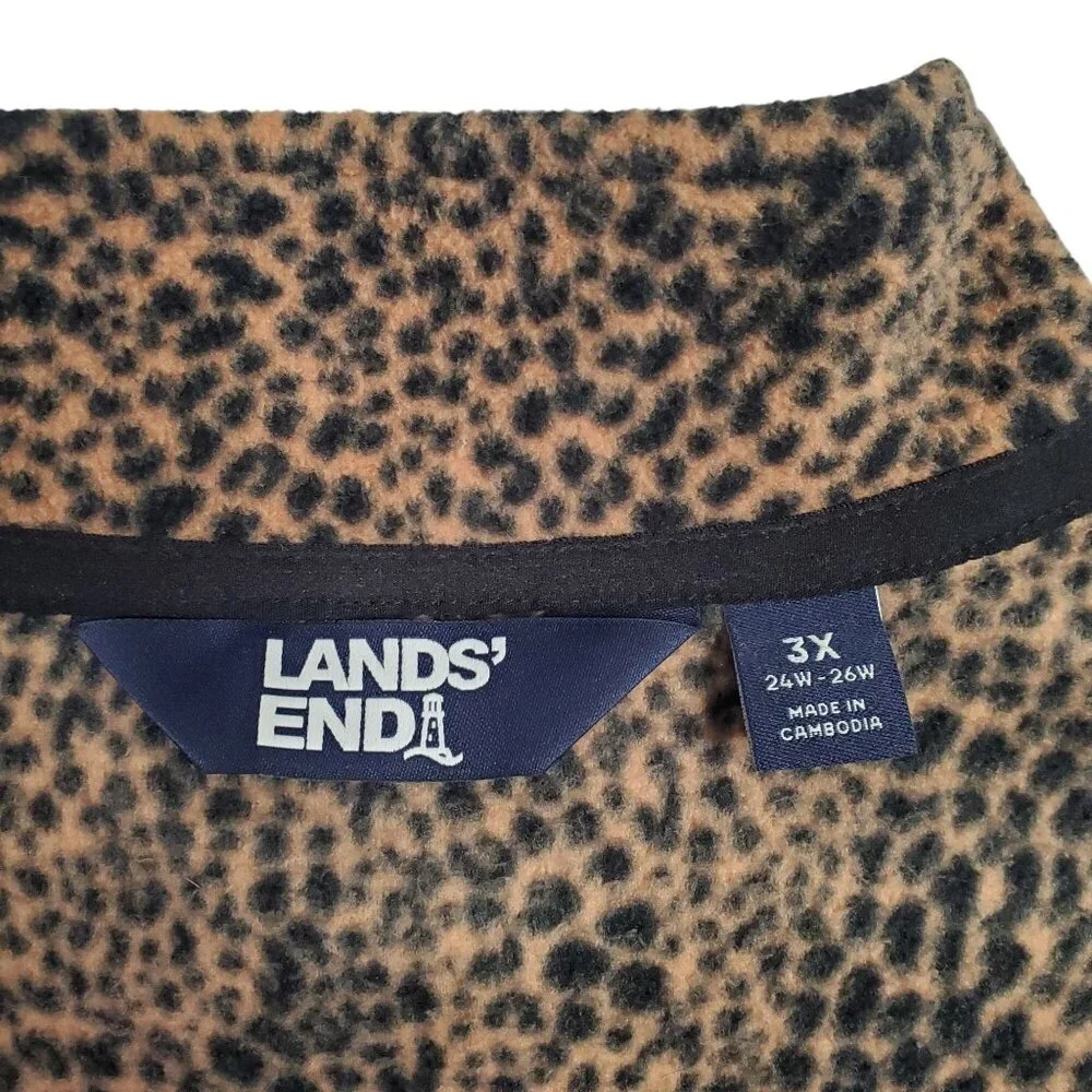 Lands End Womens 3X Shirt Leopard Print Zip Pullover Fleece Top Mob Wife Trendy - Picture 4 of 12